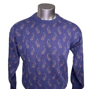 Vintage 80s Italy Made Sweater Paisley Print Acrylic Wool Mens Size L u